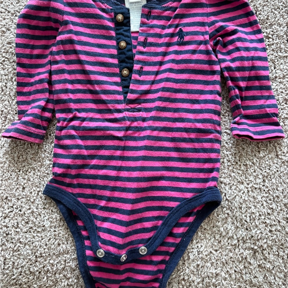 Ralph Lauren Pink and Black Striped Bodysuit - Picture 2 of 4